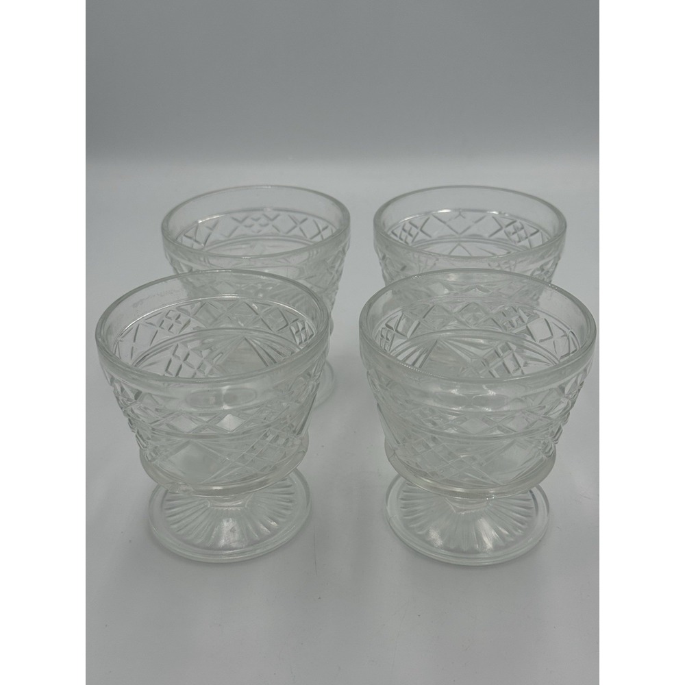 Vtg Hazel Atlas Big Top Peanut‎ Butter Pressed Glass Sherbert Dessert Dish Set 4